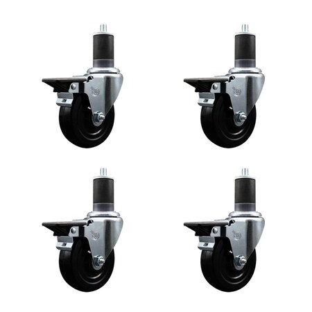 Service Caster 4'' Hard Rubber Swivel 1-5/8'' Expanding Stem Caster Set with Brake, 4PK SCC-EX20S414-HRS-PLB-158-4